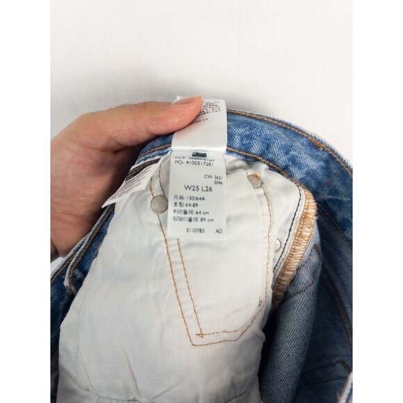 Levis 501 Jeans Womens 25x26 Light Wash Distressed High Rise Red Tab Straight - Picture 9 of 9